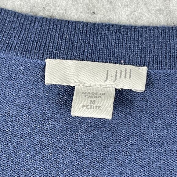 J Jill Wool Blend Longline Cardigan Sweater Womens PM Blue Curved Hem Pocket - Picture 4 of 13